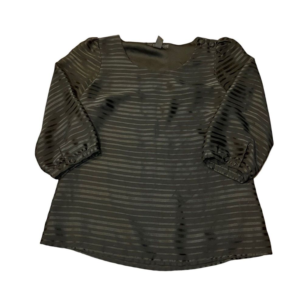 H&M US Size 6 Womens Black Striped Elegant Top Shirt Dressy‎ Buttons Everyday